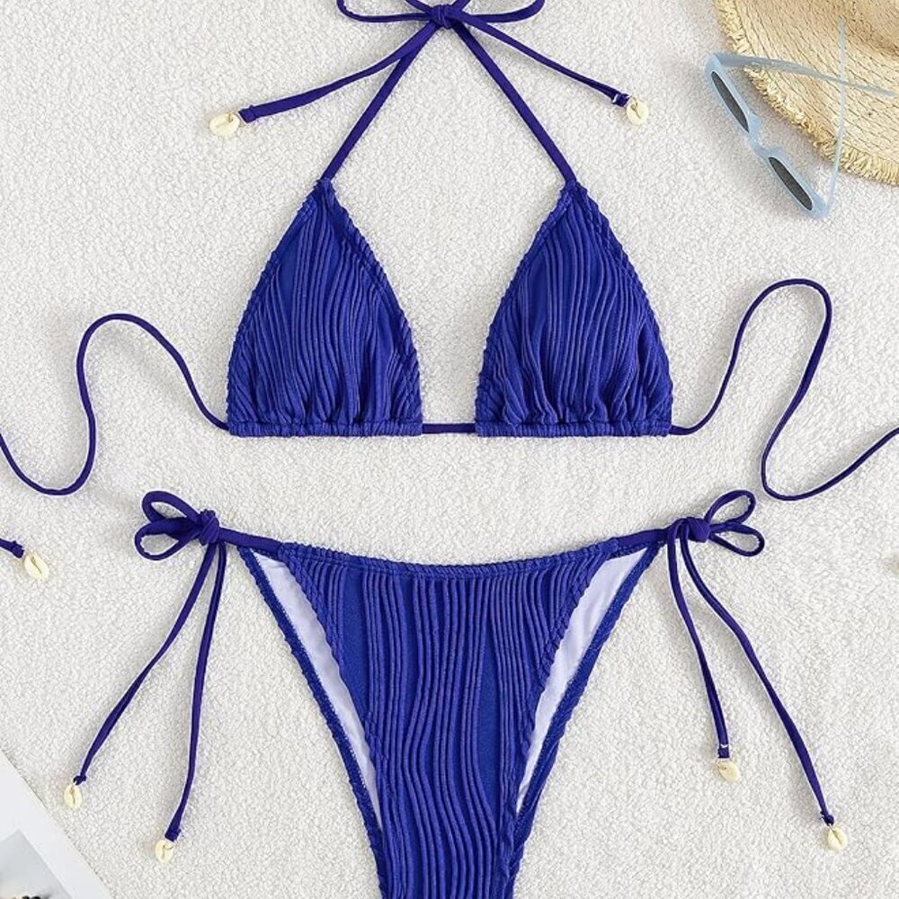 💙✨ Royal Blue Ribbed Triangle Bikini Set | Size Large | NWT ✨💙